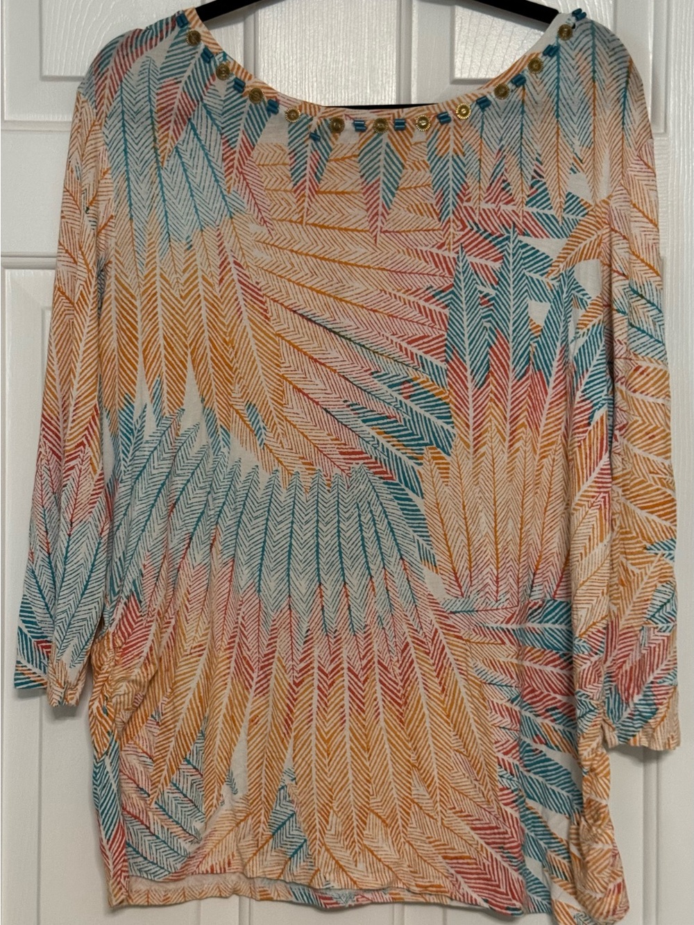 Ruby Rd. Multicolor Printed Long Sleeve Scoop Neck Top